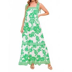 NEW FLYING TOMATO garden tales woven maxi dress in ivory green